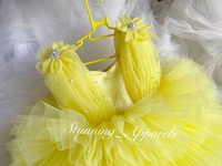 Shoukder Flower Work Layered Yellow Dress  - 2-3 Years