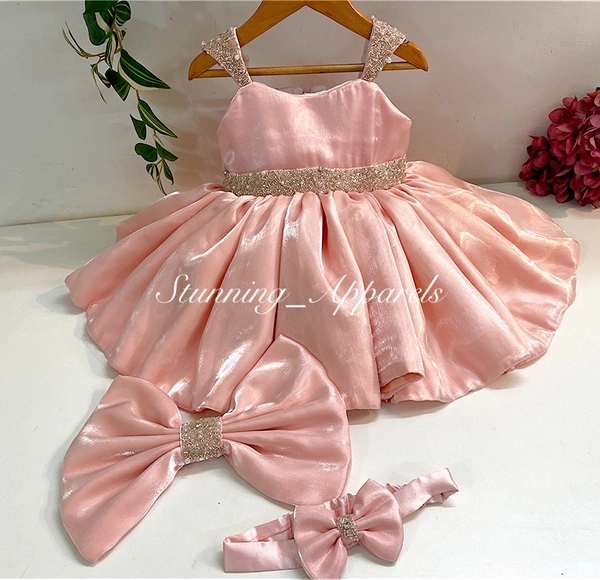 Designer Hand Work Jimmy Chue Light Peach Dress  - 0-3 Month