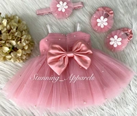 White Flower Eork Cute Peach Dress  - 3-6 Month