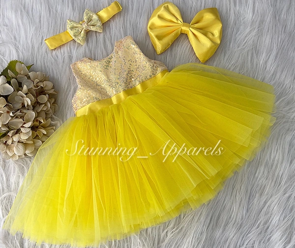 Satin Bow Dark Yellow Dress  - 2-3 Years