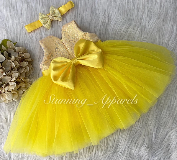Satin Bow Dark Yellow Dress  - 4-5 Years