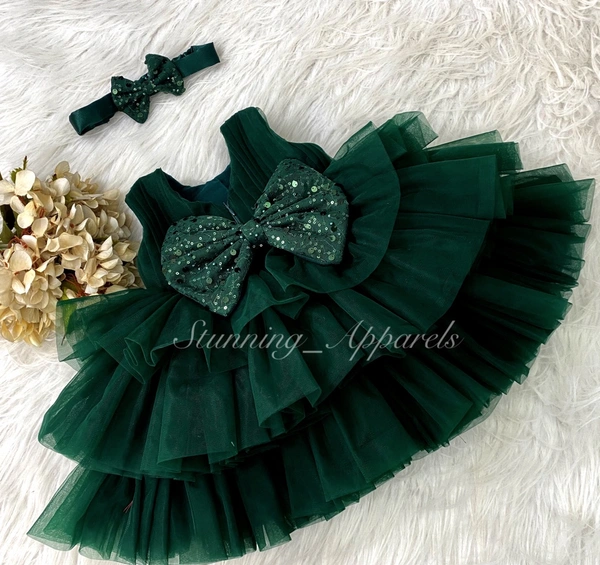 Double Folded Three Layered Green Dress  - 6-9 Month