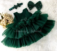 Double Folded Three Layered Green Dress  - 9-12 Month