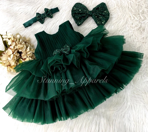 Double Folded Three Layered Green Dress  - 9-12 Month