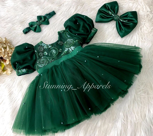 Stunning Hand Work Party Wear Green Dress  - 6-9 Month