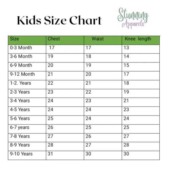 Size Chart For Dresses 