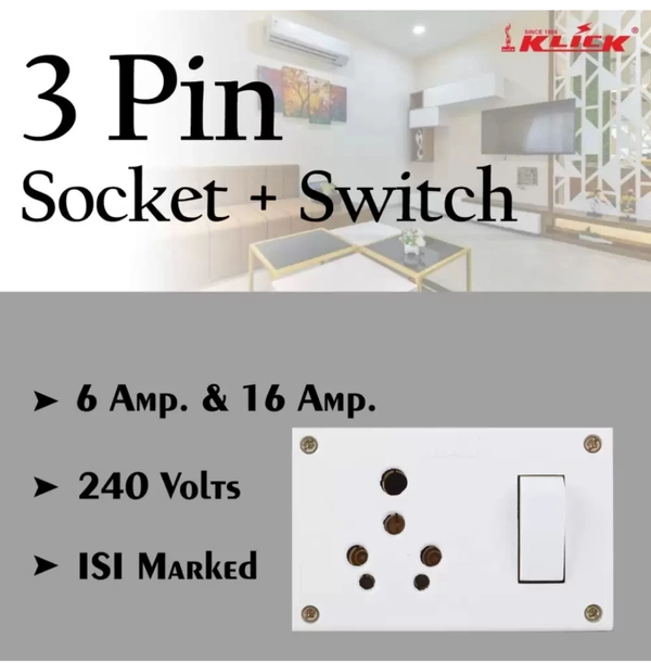 3 Pin Socket + Switch 6Amp & 16Amp 240 Volts - White
