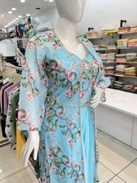 Mukhi Crop Top Plus Shrug Dress  - UP To XL, Sky