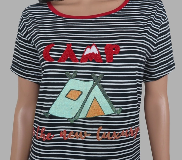 #W12339A1 Shyla SHYLA STRIPED NIGHT SHIRT - 9A1 - Black / White Striped, XXL