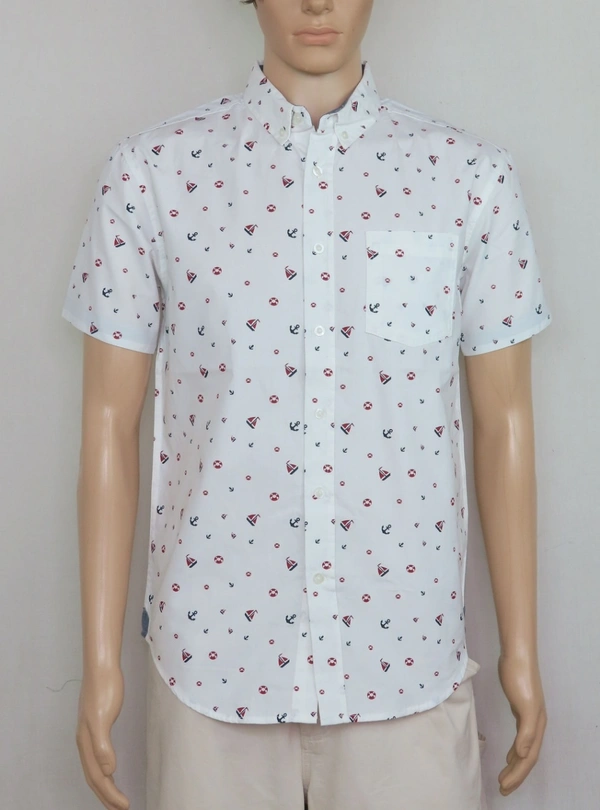 #M9184W5 EIGHTHAVENUE MENS SLIM FIT COTTON SHIRT - 4W5 - White AOP, L