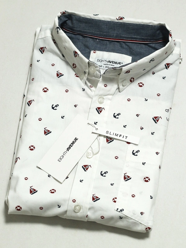 #M9184W5 EIGHTHAVENUE MENS SLIM FIT COTTON SHIRT - 4W5 - White AOP, L