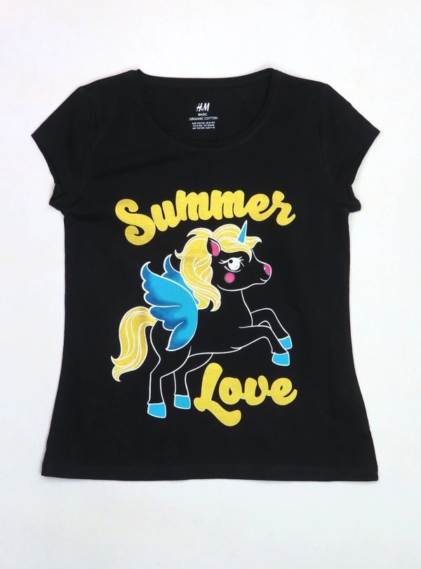 #SG21048A6 Neutral  OLDER GIRLS PRINTED T SHIRT - 8A6 - Black, 9/10 Years