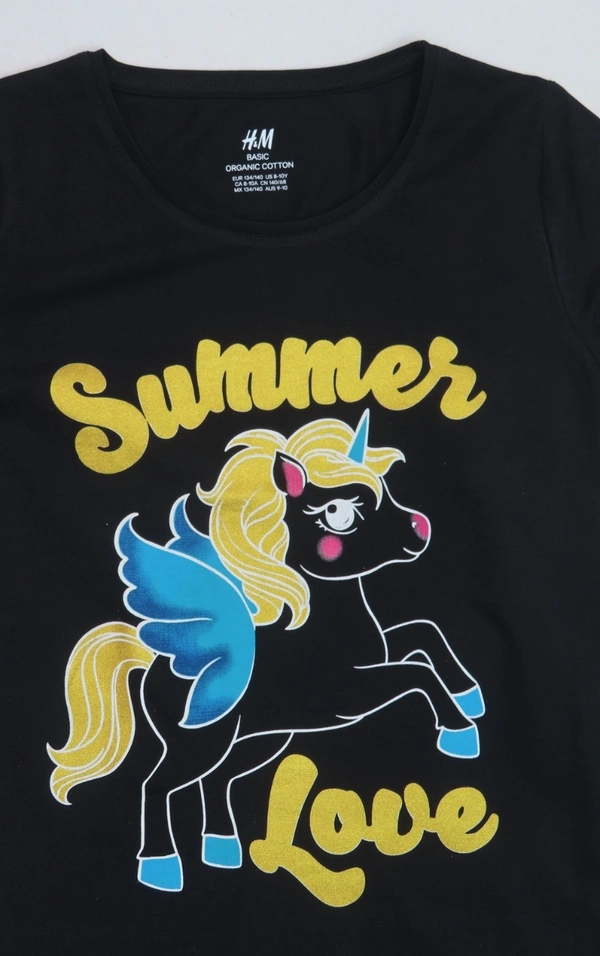 #SG21048A6 Neutral  OLDER GIRLS PRINTED T SHIRT - 8A6 - Black, 15 Years