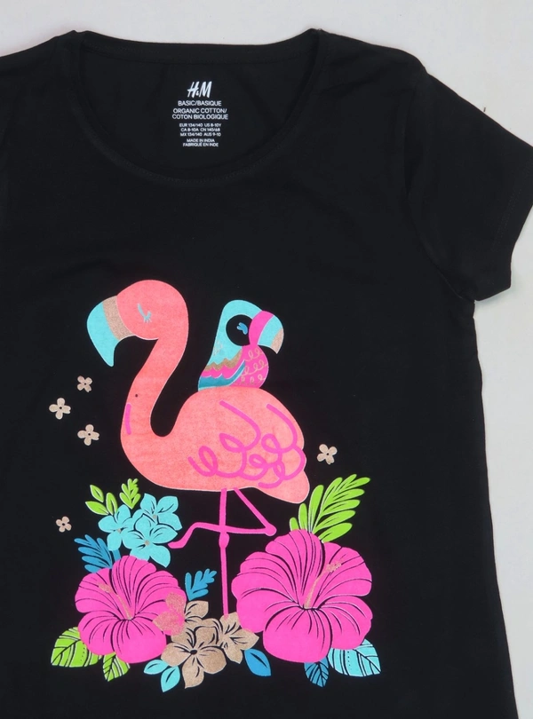 #SG21048F6 Neutral  OLDER GIRLS PRINTED T SHIRT - 48F6 - Black, 13/14 Years