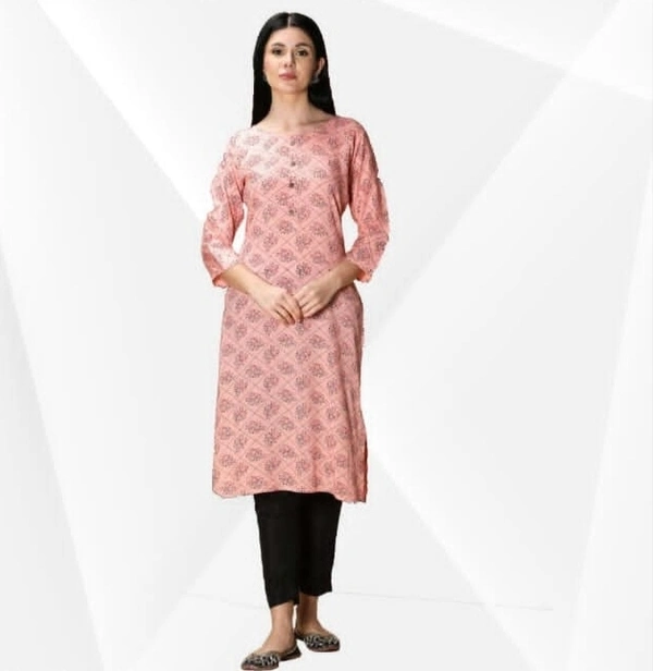 #FBSETKR118 FANCLUB  Rayon Printed Palazzo Set - 118 - Peach AOP, L