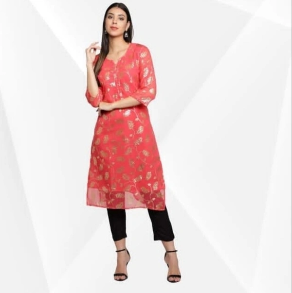 #FBKR0087 FANCLUB  RED GEORGETTE KURTA - 087 - No Option, XL