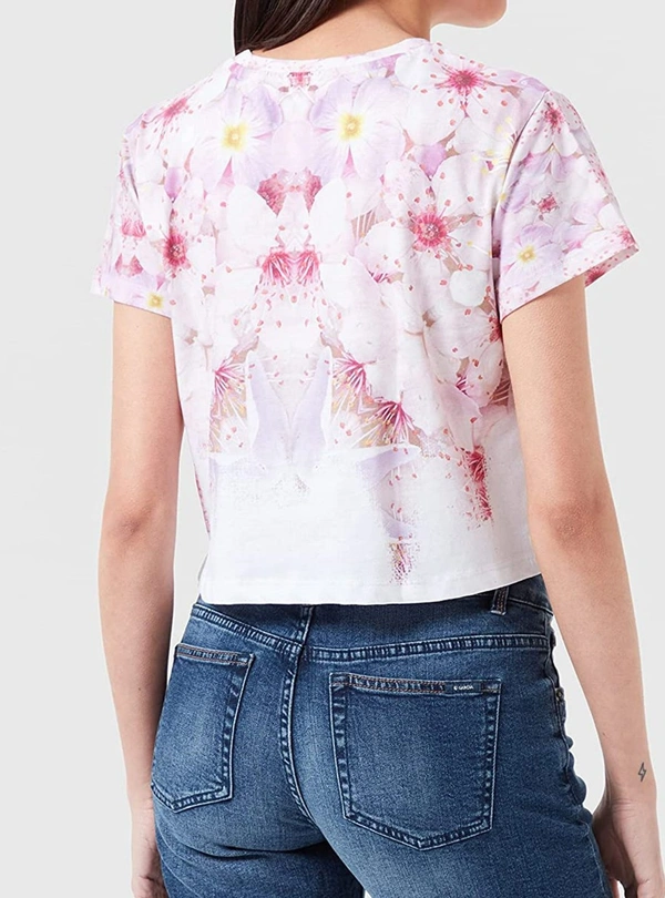 #W11884A3 Desigual  DESIGUAL LADIES PRINTED CROP TOP - 4A3 - White AOP, S