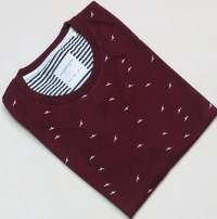 #M10133D3  Denin& Flower Printed  Tshirt  - Maroon Aop, M
