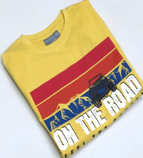 #SB15266A10 Destination Destination Boy Printed Tshirt  - Yellow, 9-10 Years
