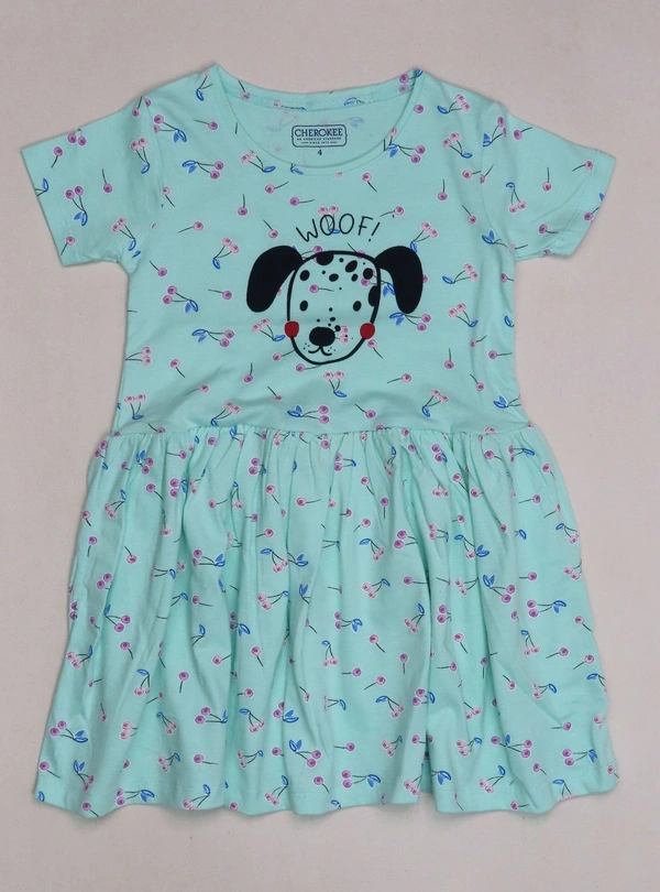 #JG21056A1 CHEROKEE  Cherokee Girl Printedknit Dress - Green, 4 Year