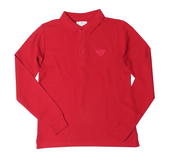 #B14664A5W JUNIOR BOYS LONG SLEEVE COOLAR TSHIRT  A5W - Red, 8-9y