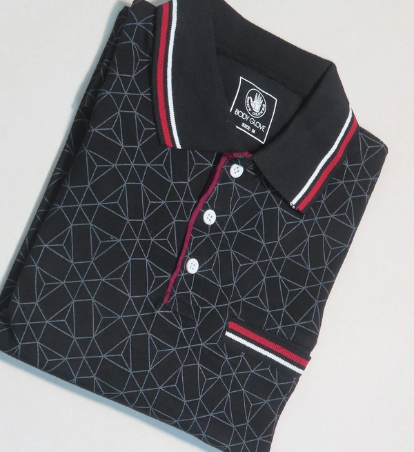 #M9923A1 BODY GLOVE  BODY GLOVE PRINTED STRETCH POLO 3A1 - BLACK AOP, L, Polo T Shirt