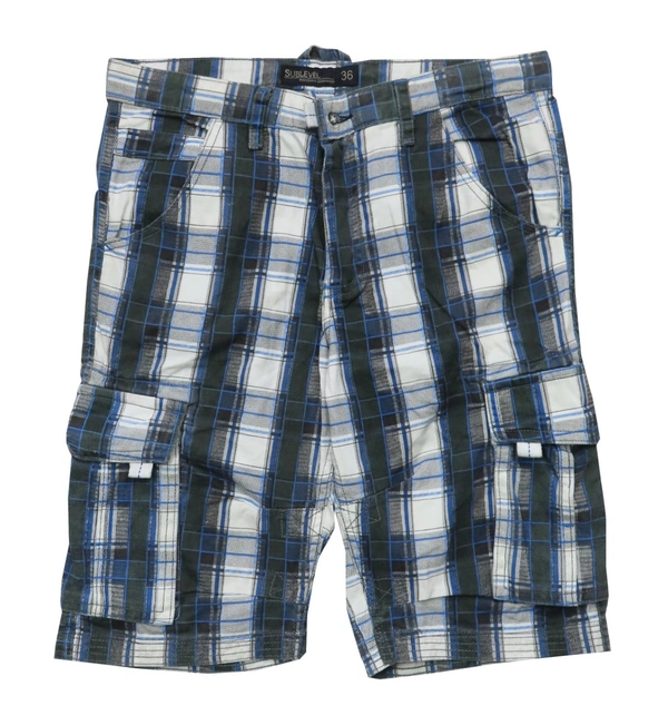#M10071B4 SUBLEVEL  MENS WOVEN CARGO SHORTS  1B4 - white  checks, 34