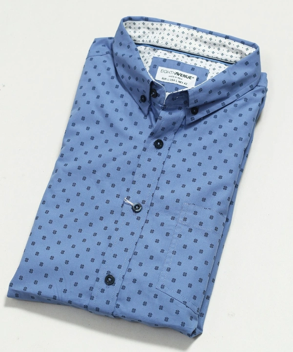 #M9184B4 ELGHTHAVENUE MENS SLIMFIT SHRISTI  4B4 - Blue  AOP, L