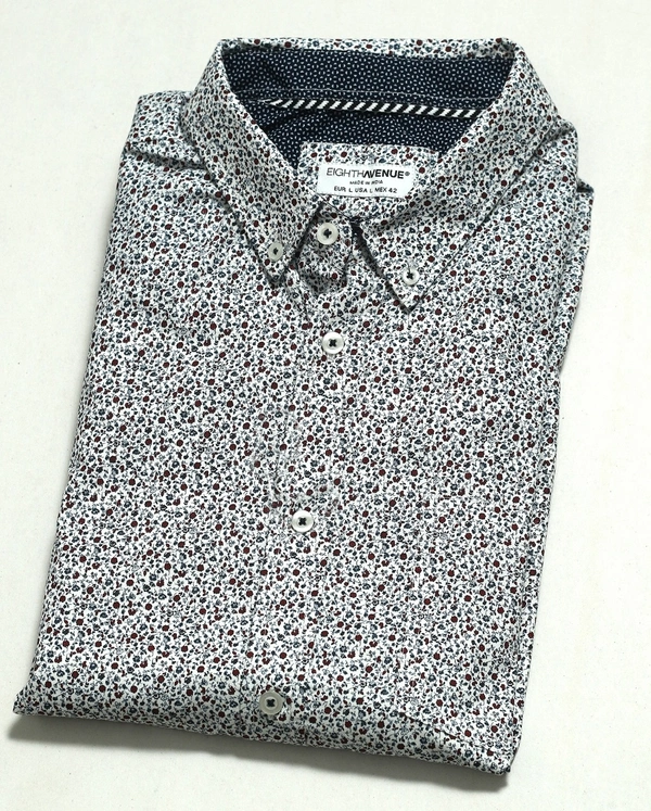 #M9184W6 ELGHTHAVENUE MENS SLIM FIT COTTON SHIRT 4W6 - White AOP, L