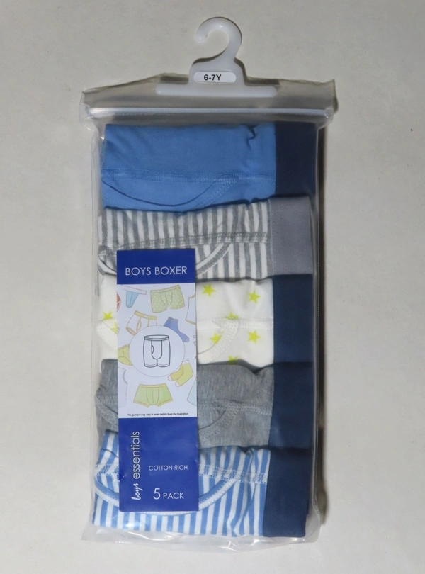 #SB15314PO5A6 PRIMARY BOYS STRETCH 5 PACK BOXER SHORTS 5A6 - MIXED COLOURS, 10 Years