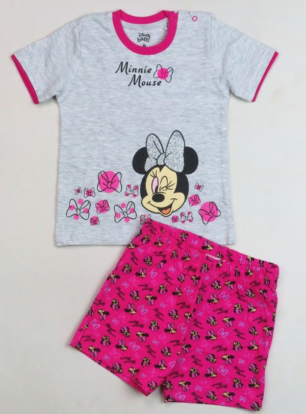 #A30655B1 DISNEY  DISNEY BABY  GIRLS  SHORTY SET 5B1 - Grey Melange top +Fuchsia AOP, 18m