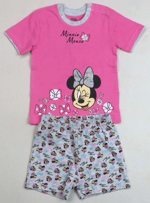 #A30655A1 DISNEY  DISNEY BABY GIRLS  SHORT  SET 5A1 - Pink Top n Grey Melange Aop, 24m