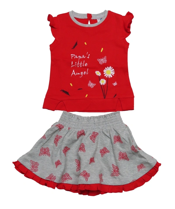 #A30135A1 BOOCHEE BABY GIRLS  2PC SET (Tshirt+skiru - Wild Watermelon, 6/12 Month