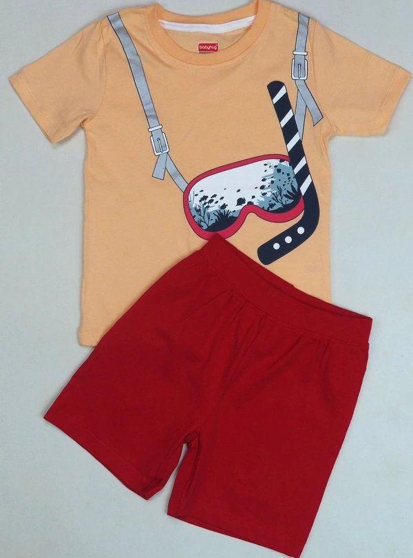 #B15431A1 Bqbyhug BABYHUG BOYS 2 PCS SET (T SHIRT N SHORTS) 1A1 - Orange Top + Red Bottom, 5 - 6 Y