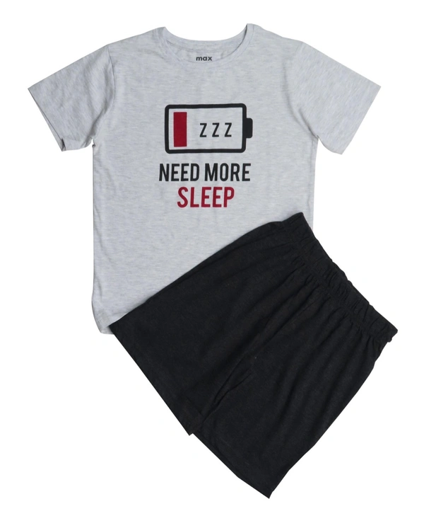 #B14770A1 max BOYS PRINTED SHORTY SET 0A1 - Grey T shirt / charcoal shorts, 11/12 Years