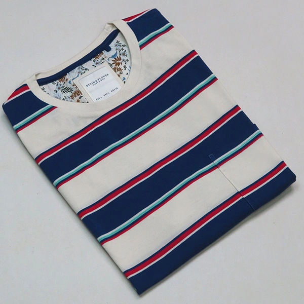 #M10133E1 Denim & Flower  DENIM & PLOWER PRINTED T SHIRT 3E1 - White / Blue Red Striped, M