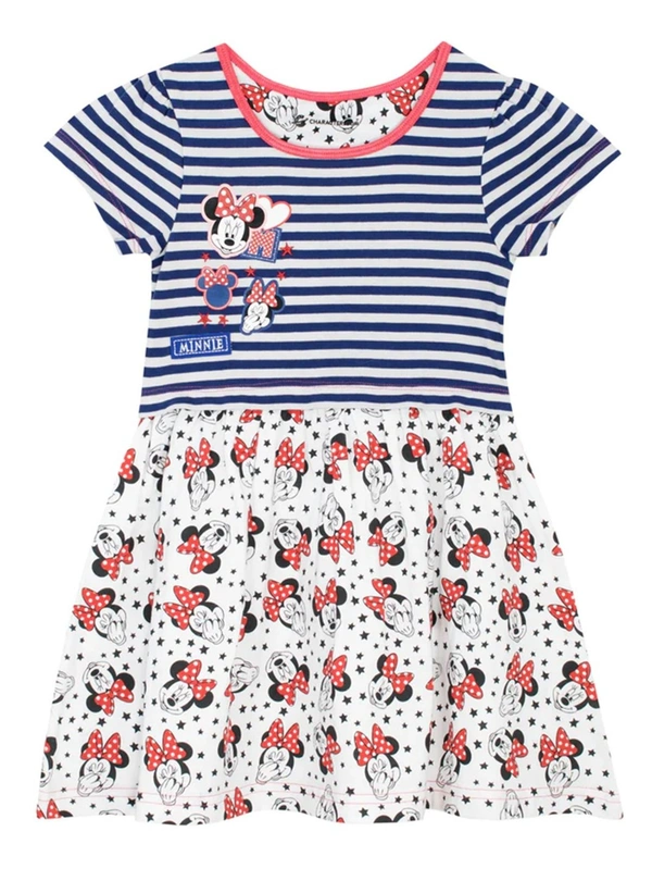 #JG21260B1 MINNIE MOUSE MINNIE MOUSE GIRLS PRINTED DRESS 0B1 - White Blue AOP, 3 Years