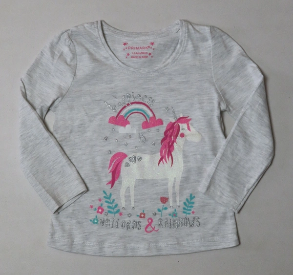 #G20087R1 YD / PRIMARK HAPPINIS GLITTER PRINTED GIRLS T SHIRT 7R1 - Heather Grey, 2/3 Years