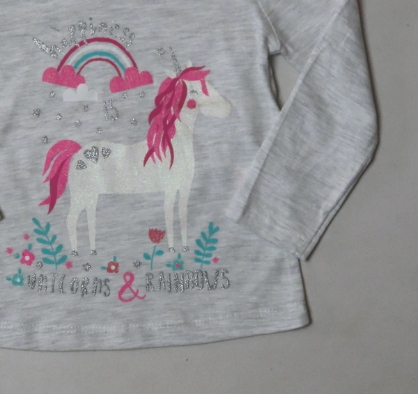 #G20087R1 YD / PRIMARK HAPPINIS GLITTER PRINTED GIRLS T SHIRT 7R1 - Heather Grey, 2/3 Years