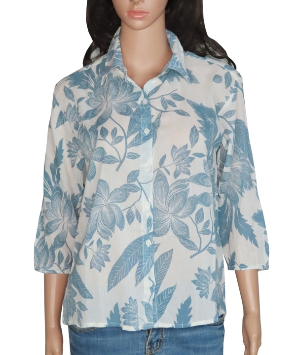 #W11374A2 AvVINI LADIES  PRINTED  CREPE WOVEN SSIRT 4A2 - white AOP, S
