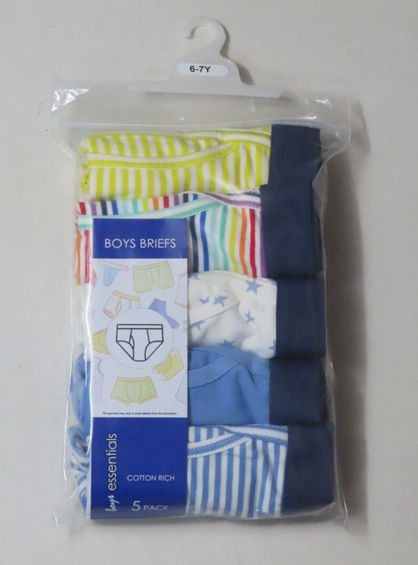 #JB15313PO5A1 PRIMARY  PRIMARY BOYS 5 PACK OUTER ELASTIC BRIEFS 5A1 - Mixed Colours, 6-7 Years