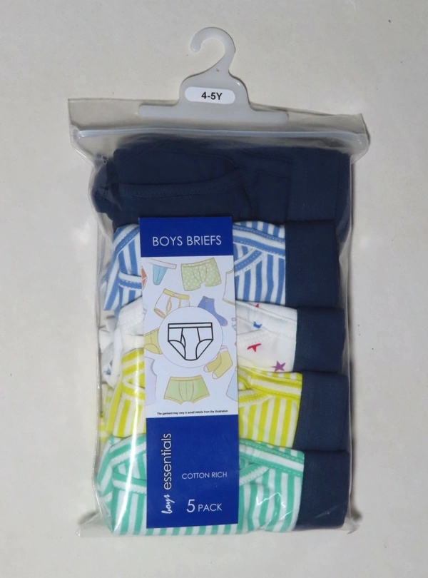 #JB15313PO5A1 PRIMARY  PRIMARY BOYS 5 PACK OUTER ELASTIC BRIEFS 5A1 - Mixed Colours, 6-7 Years