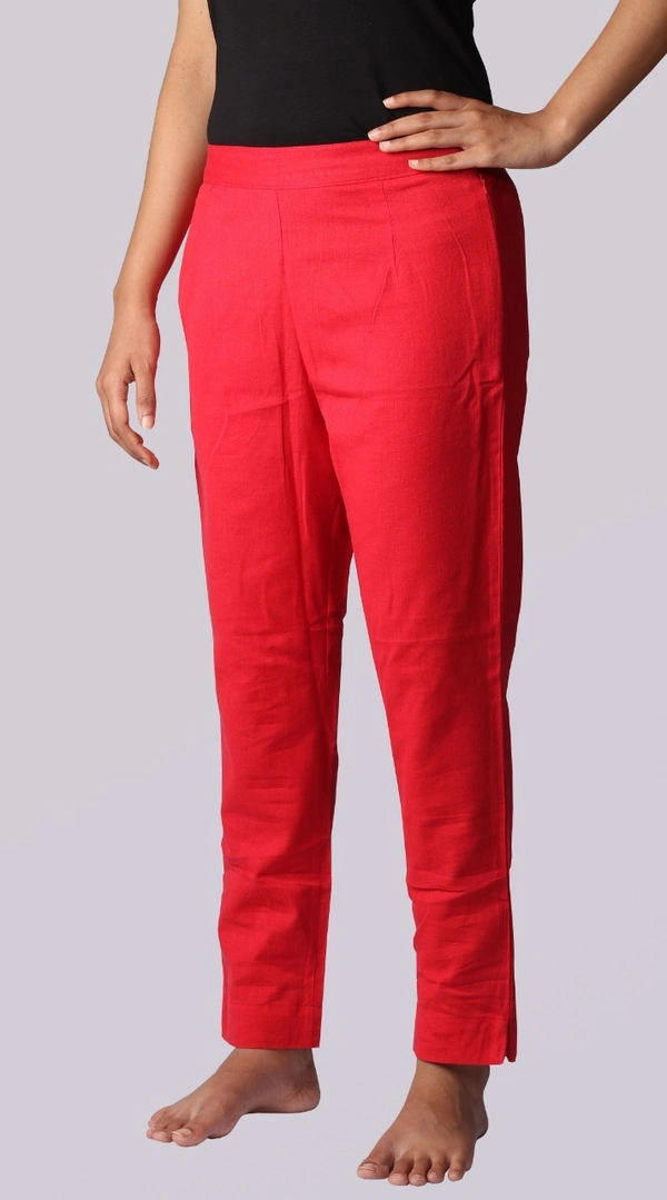 #W12055C3 (neutral) LADIES WOVEN  KURTI PANT 5CB - Scarlet Red, L