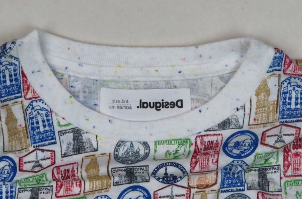 #G21232A6 Desigual  DESIGUAL GIRLS PRINTED TSHIRT 2A6 - White Stamps AOP, 7-8 Years