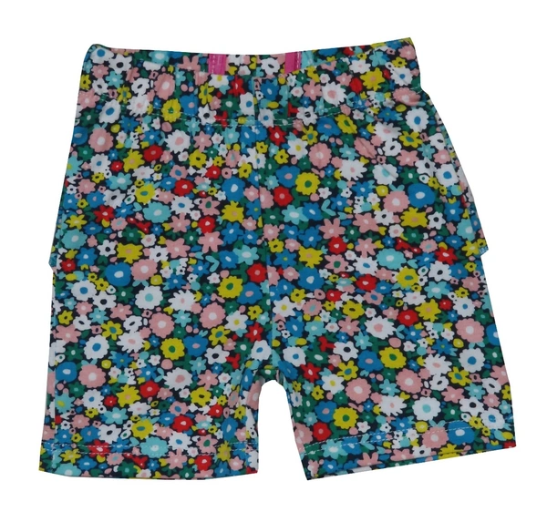 #A30347B1 (neutral) BABY GIRLS KNIT SHORTS  WITH FGILL TRIMS 7B1 - Green Floral Aop, 3/6m