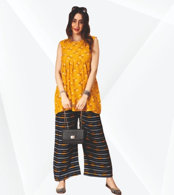 #FBKR0127 Fanclub  Fanclub Rayon Printed Flared Kurta For Women 127 - Mustard Yellow, L