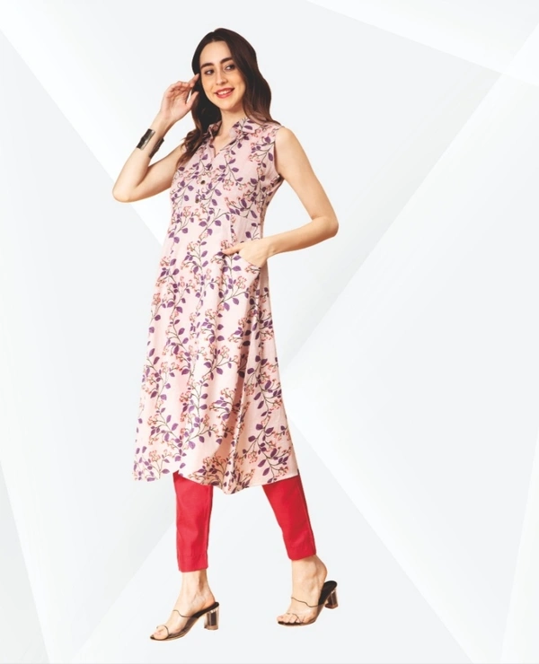 #FBSETKR130 Fanclub  Cotton Leaf Printed A - Line Kurta Set For Women MRN - As image, M