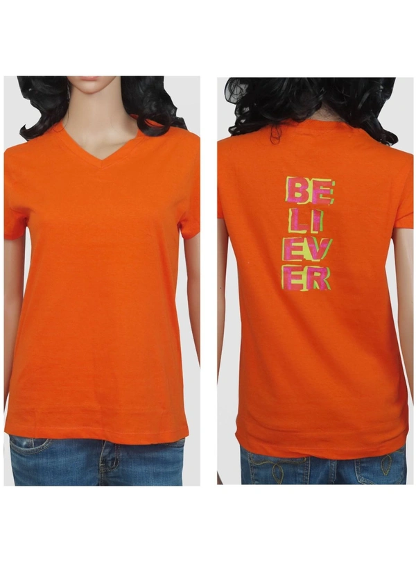 #W11885A1 HRX HRX LADIES V NECK TSHIRT  5A1 - Orange, L