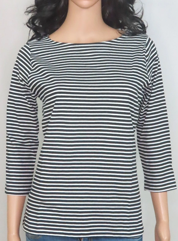 #W12434PE1 APPLESEEDS  APPLESEEDS STRIPED 3/4 THSLEEV TSHIRT  PE1 - Black stripel, PL