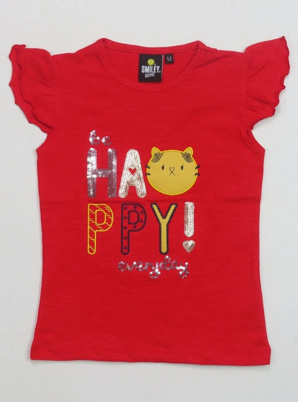 #G21055C3 SMILEY  SMILEY GIRLS  STQUINNED TSHIRT 5C3 - Red, 4-5y